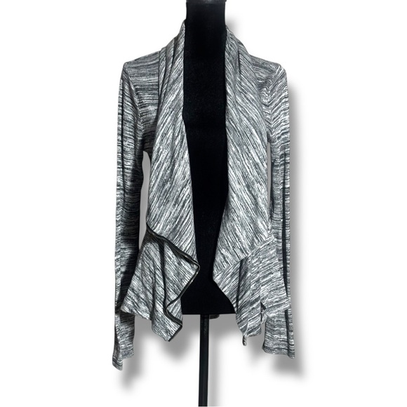 Maurices Sweaters - Maurices Gray and White Draped Open Front Lightweight Long Sleeve Cardigan